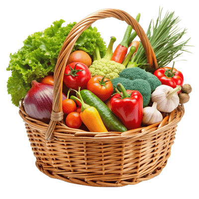 cesta de hortalizas que representa la categoría de alimentos frescos en Green Tool